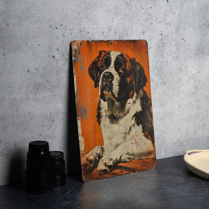a painting of a dog on an orange background