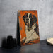 a painting of a dog on an orange background