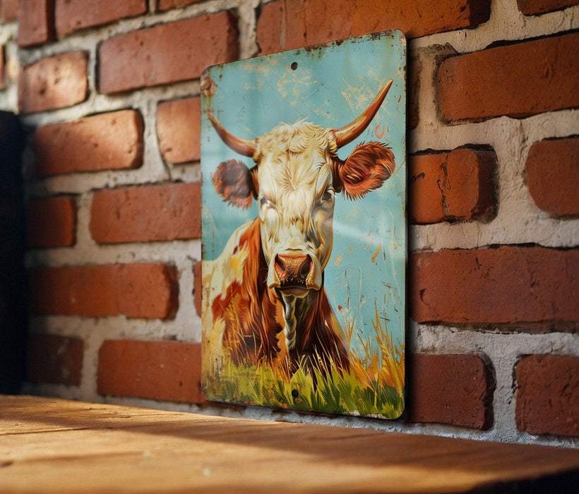 a painting of a cow on a brick wall