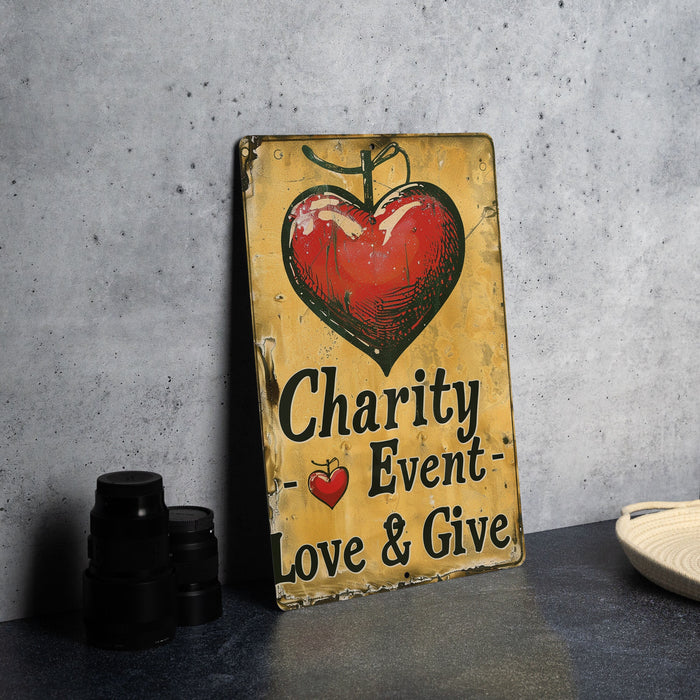 a sign that says charity event love and give