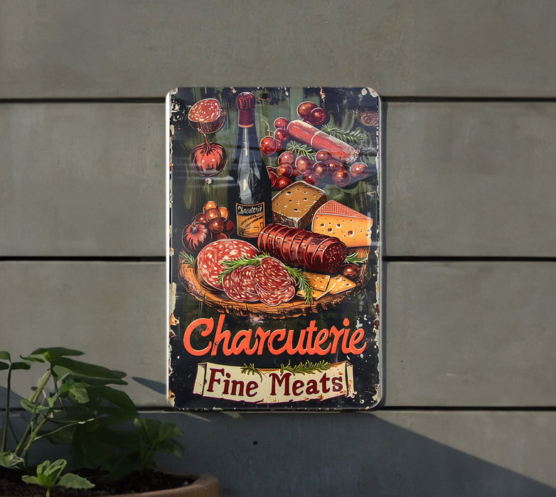 a sign on a wall advertising a fine meats