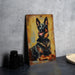 a painting of a dog on a yellow background