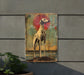 a painting of a dog on a wall next to a potted plant