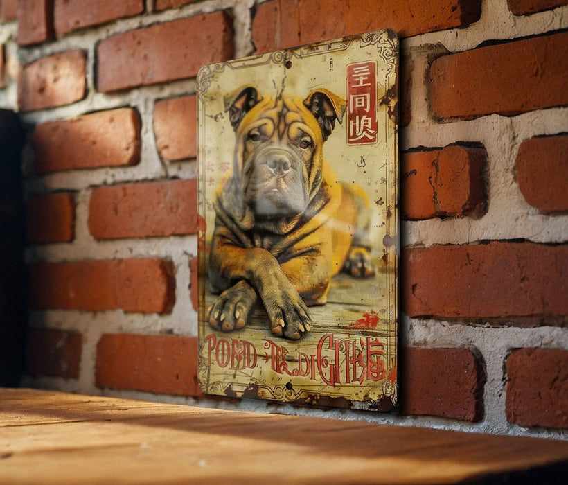 a picture of a dog on a brick wall