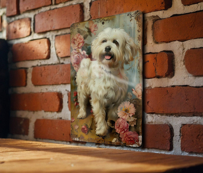 a picture of a dog on a brick wall