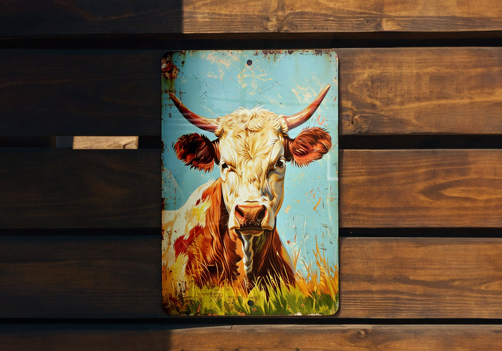 a painting of a cow on a wooden wall