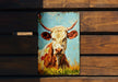 a painting of a cow on a wooden wall