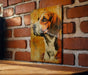 a painting of a dog on a brick wall