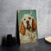 a painting of a dog is on a table