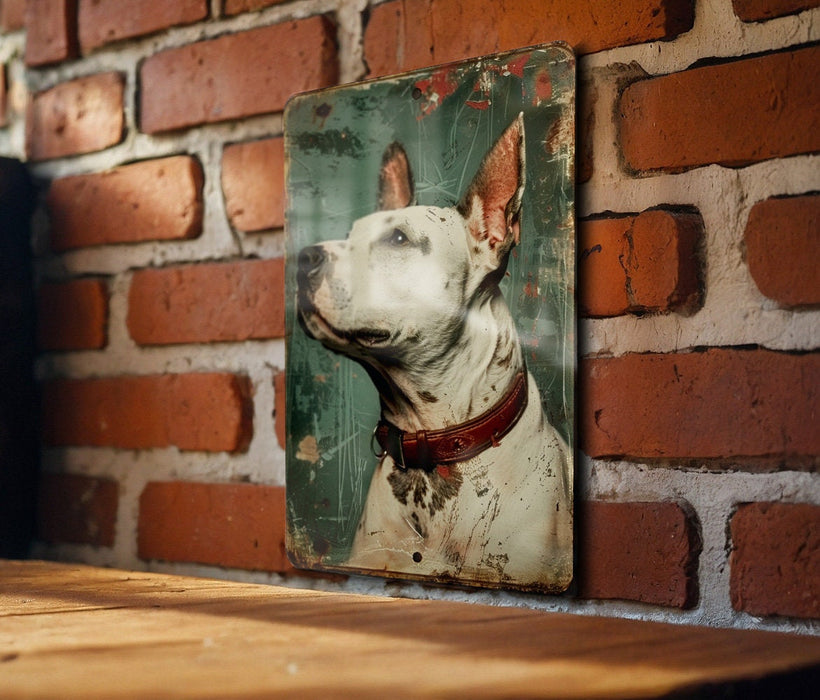 a picture of a dog on a brick wall