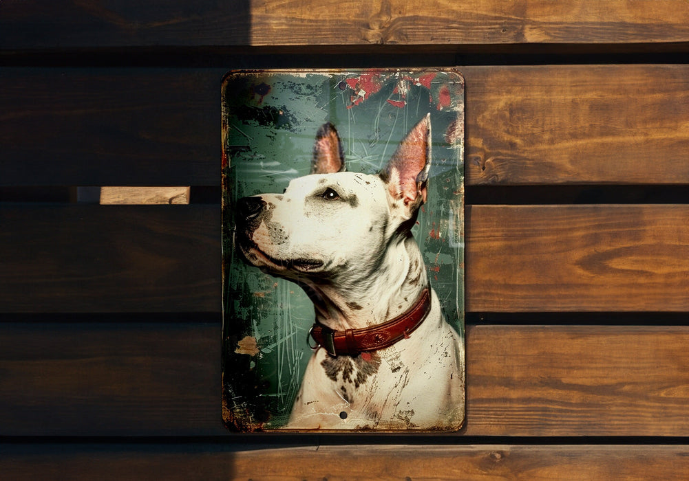 a picture of a dog on a wooden wall
