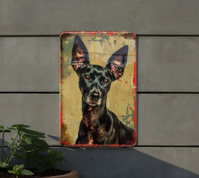 a painting of a dog on a yellow background