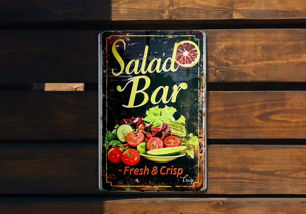 a sign on a wooden wall that says salad bar
