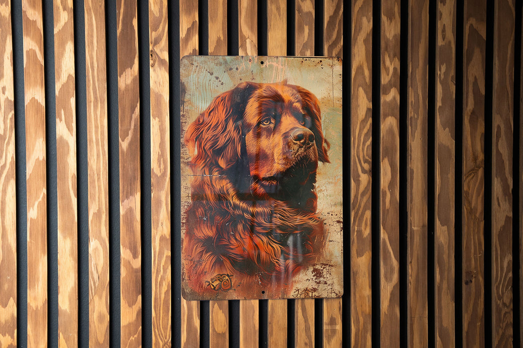 a painting of a dog on a wooden wall