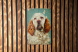 a painting of a dog on a wooden wall