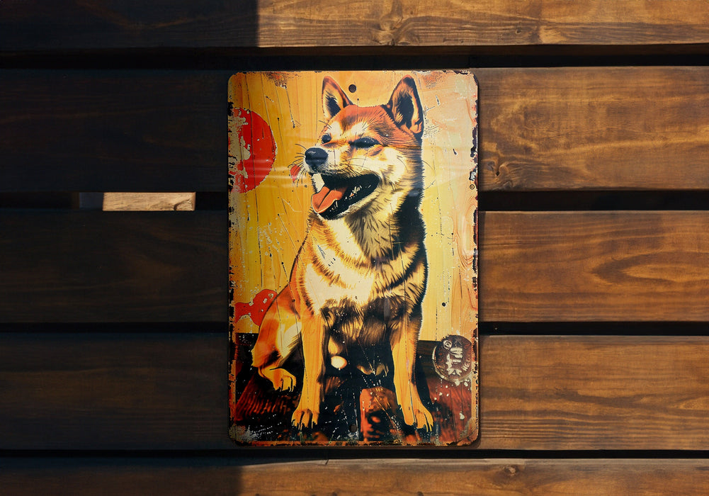 a picture of a dog on a wooden wall