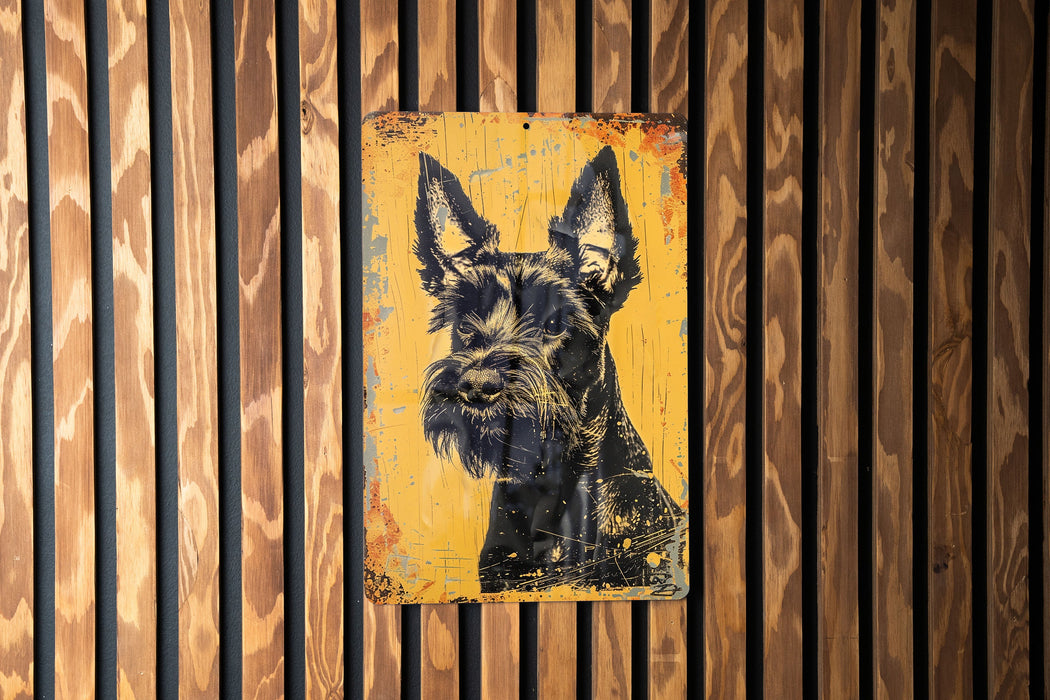 a picture of a dog on a wooden wall