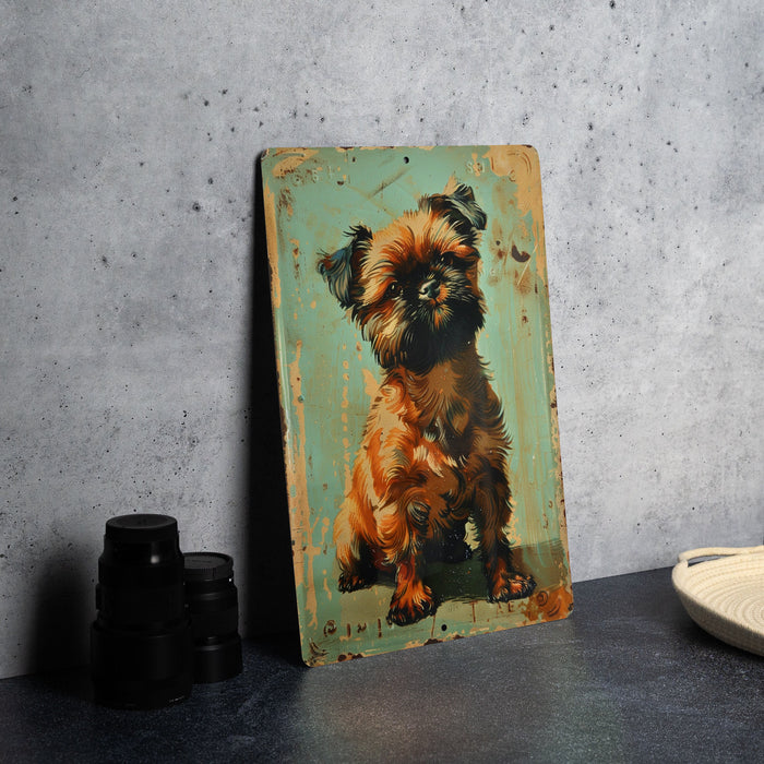 a painting of a small dog on a table