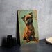 a painting of a small dog on a table