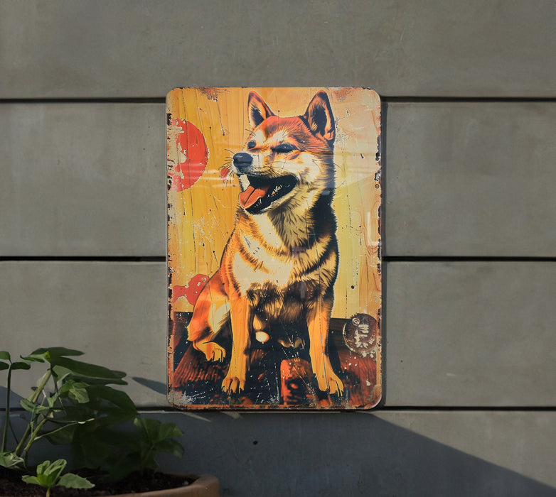 a picture of a dog on a yellow background