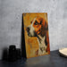 a painting of a dog on a yellow background