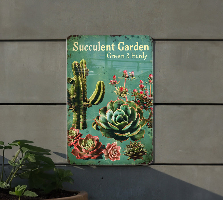 a sign on the side of a building that says succulent garden green and