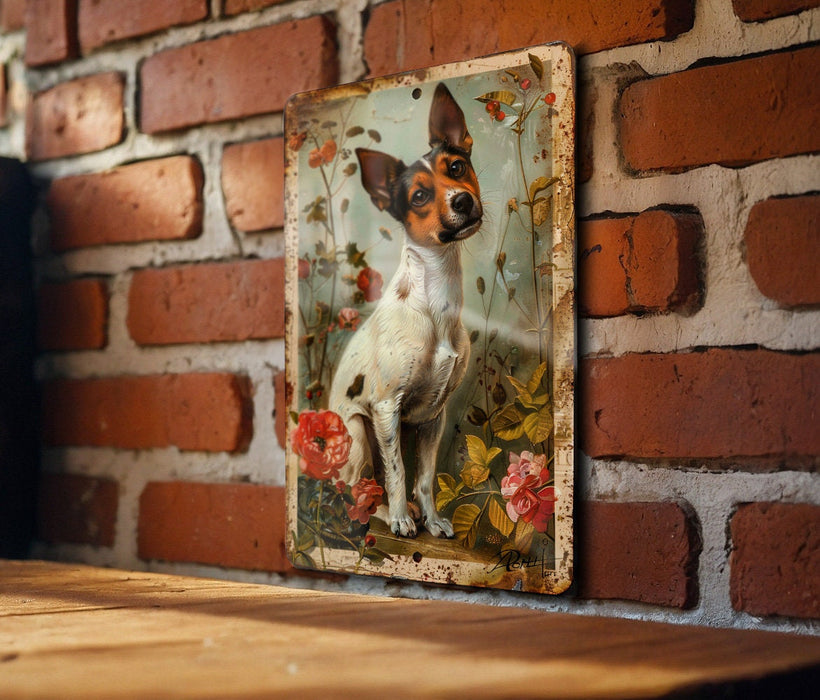 a picture of a dog on a brick wall