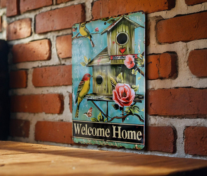 a picture of a bird house on a brick wall
