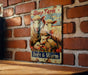 a sheep farm sign on a brick wall