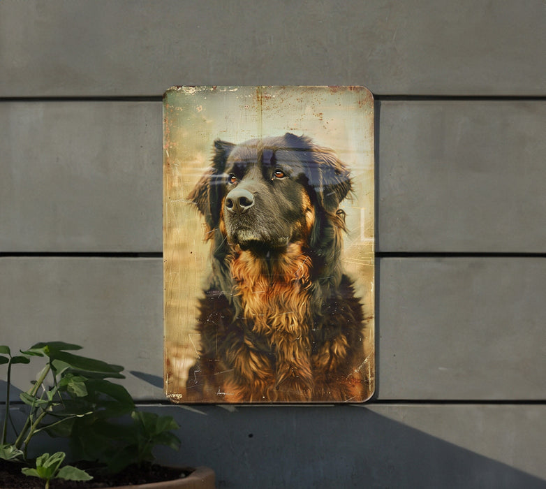 a picture of a dog is hanging on a wall
