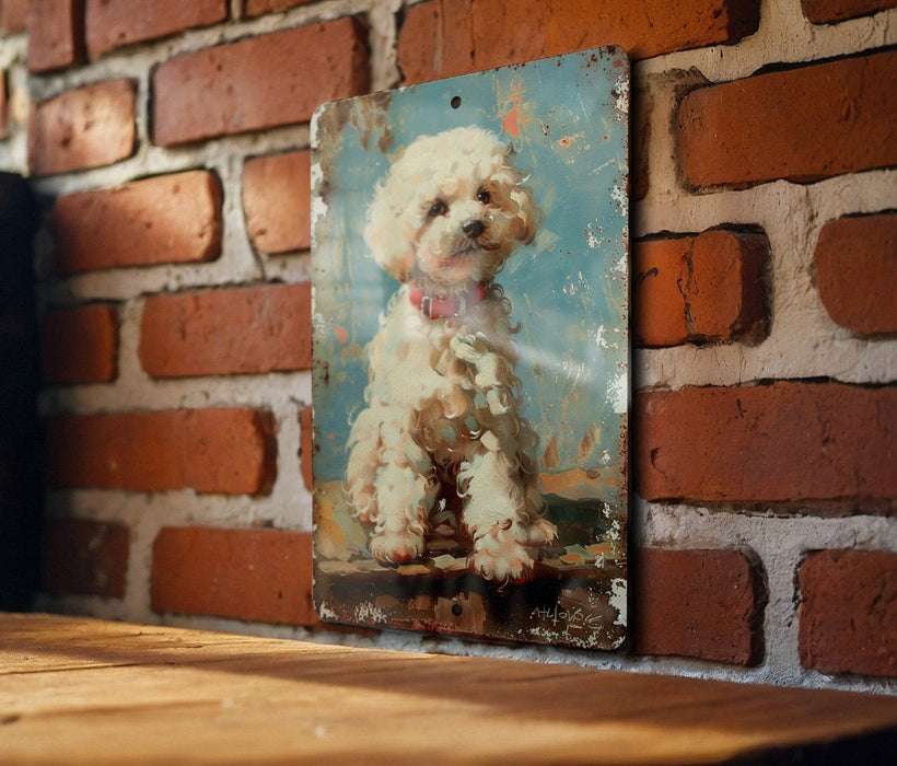 a picture of a dog on a brick wall
