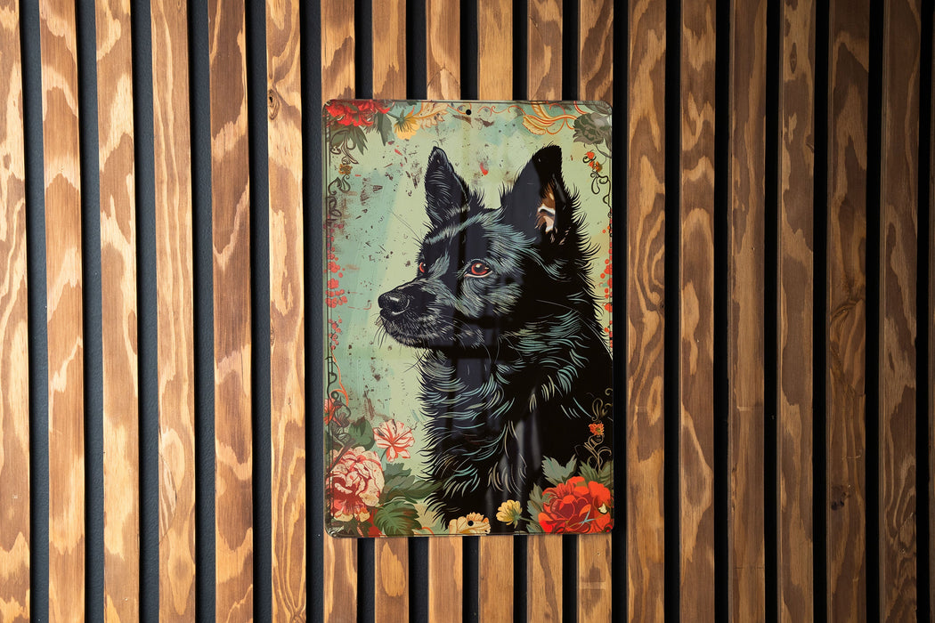 a painting of a dog on a wooden wall