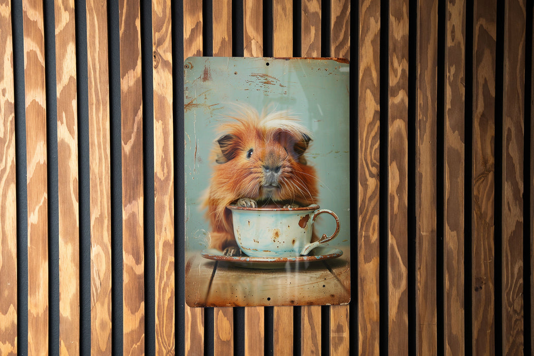 a picture of a guinea pig with a cup of coffee