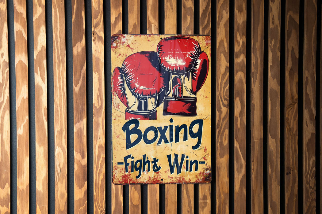 a sign on a wall that says boxing fight win