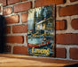 a picture of a canoe on a brick wall
