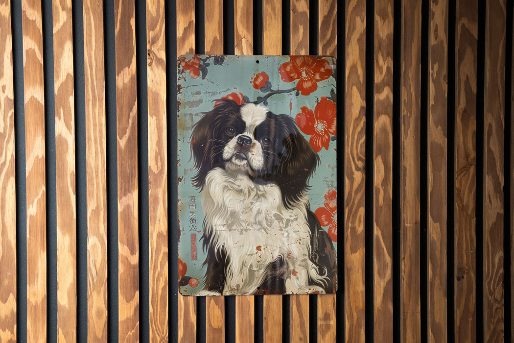 a painting of a dog on a wooden wall