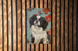 a painting of a dog on a wooden wall