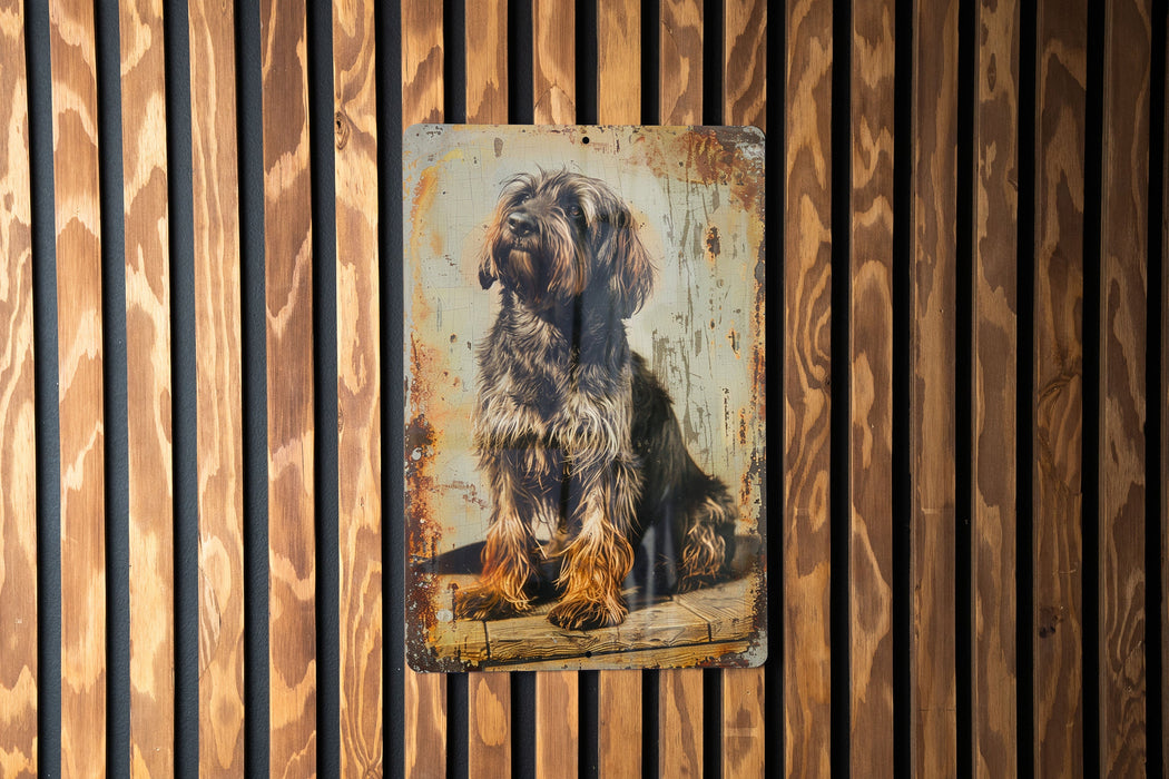 a painting of a dog on a wooden wall