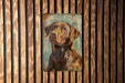 a painting of a dog and a cat on a wooden wall