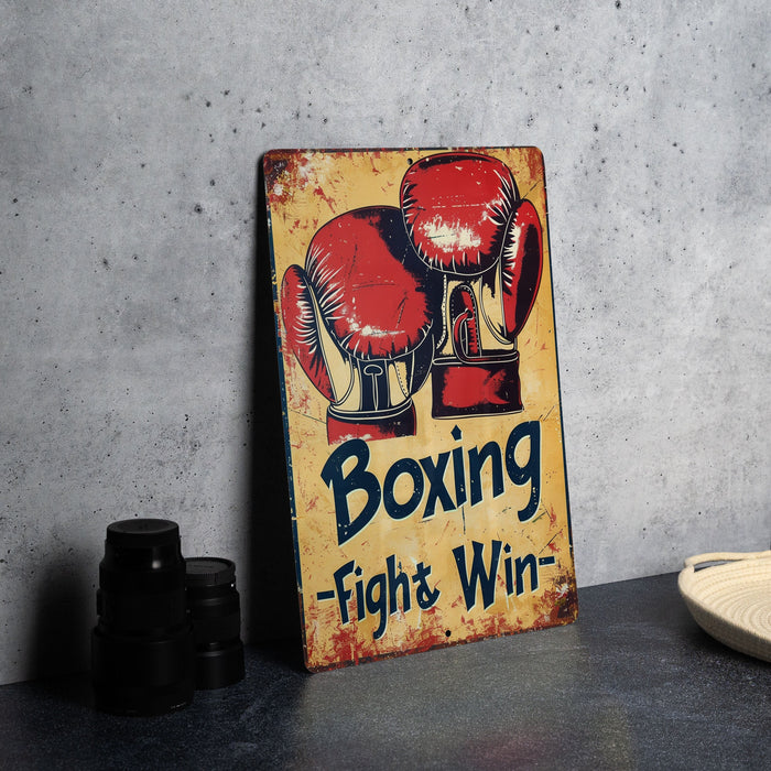 a sign that says boxing fights win on it