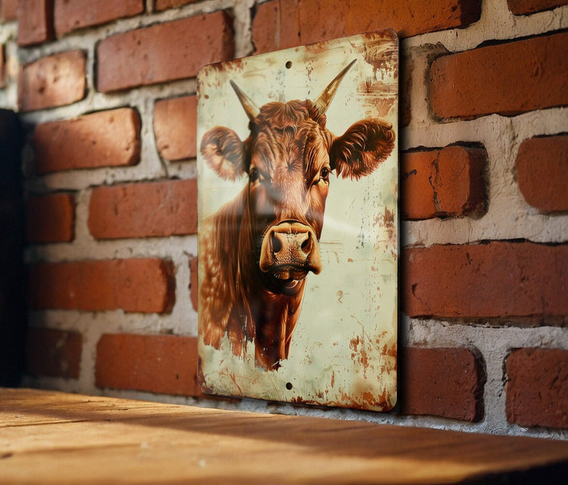 a picture of a cow on a brick wall