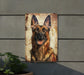 a painting of a german shepard on a wall