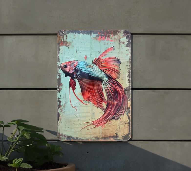 a painting of a siamese fish on a wall