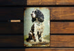 a picture of a dog sitting on top of a wooden bench