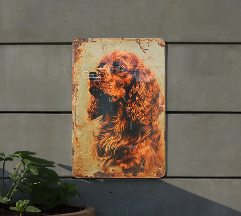 a painting of a dog on a wall next to a potted plant