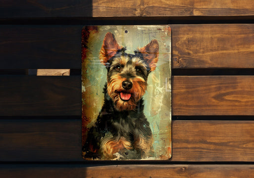 a painting of a dog on a wooden bench