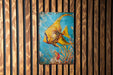 a painting of a fish on a wooden wall