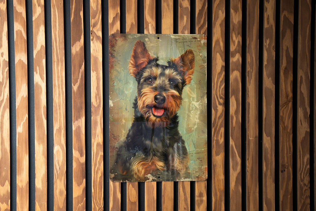 a painting of a dog on a wooden wall