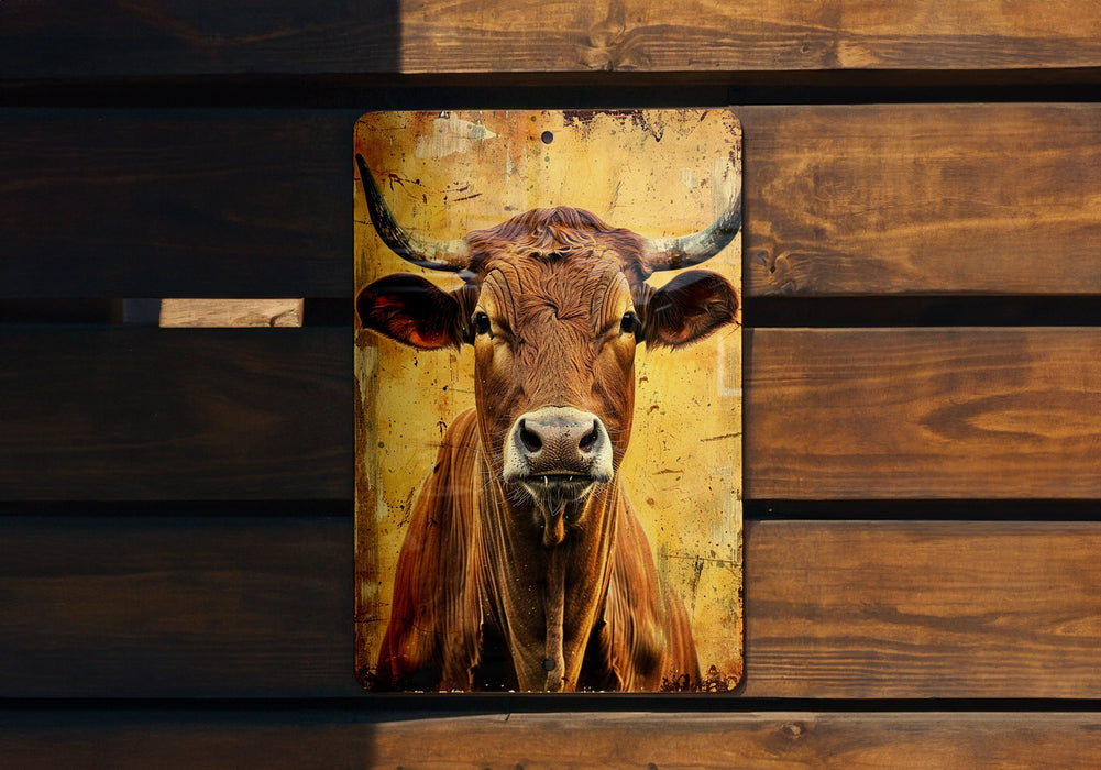 a picture of a cow on a wooden wall