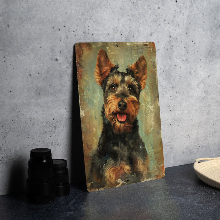 a painting of a dog is on a table